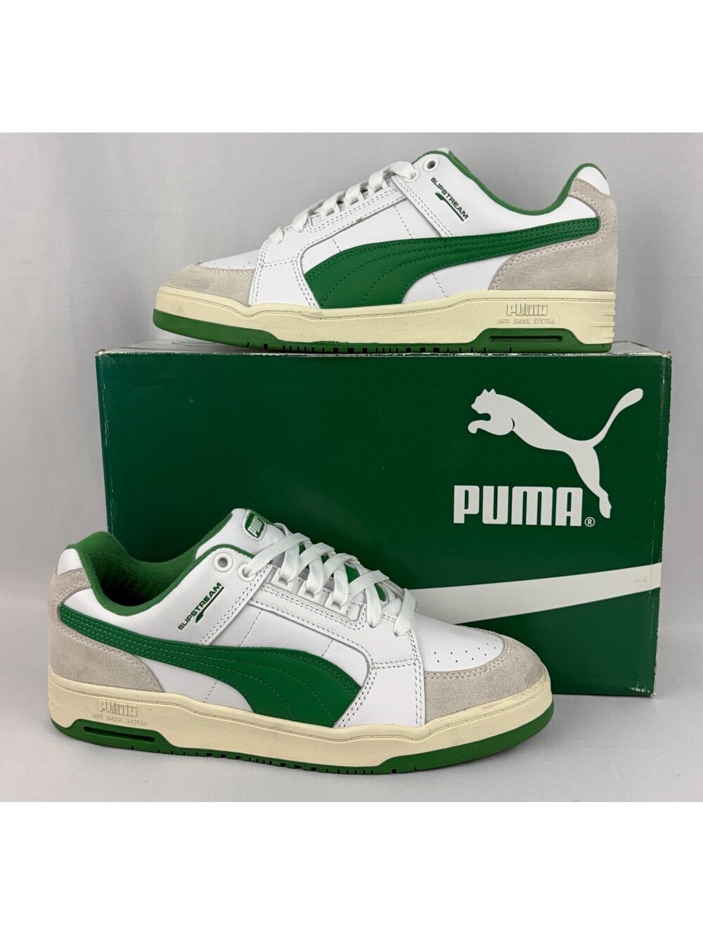 Puma Slipstream Lo Retro White Amazon Green 384692-02 Men's 9.5 Shoes W/Box
